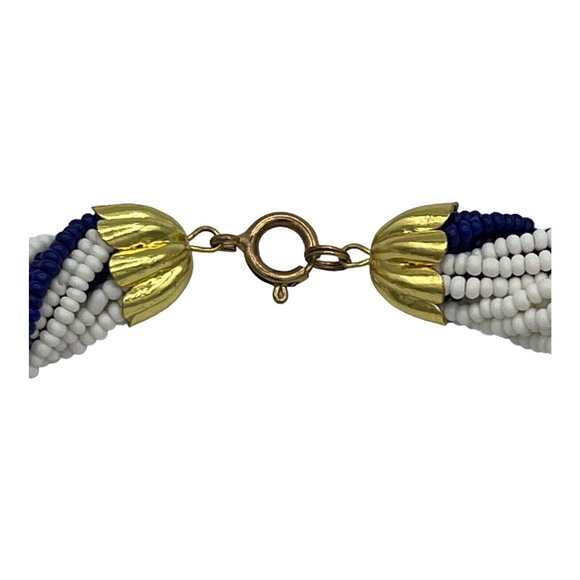 Vintage Vista By Richelieu Beaded Necklace Choker White Navy Blue Twisted w/Box - Picture 4 of 9